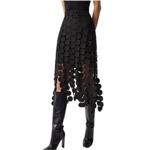 NWT Chicways Bloomingdale’s Laser-cut Crochet Asymmetrical Fringe Midi Skirt - L